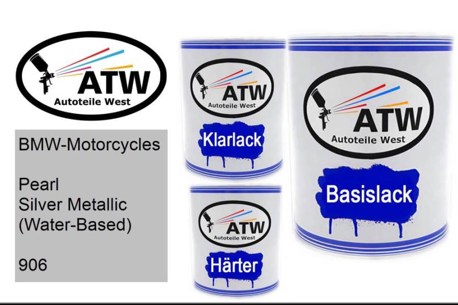 BMW-Motorcycles, Pearl Silver Metallic (Water-Based), 906: 1L Lackdose + 1L Klarlack + 500ml Härter - Set, von ATW Autoteile West.